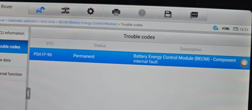 LR137929 BECM Battery Defender 110 DTC code P0A1F